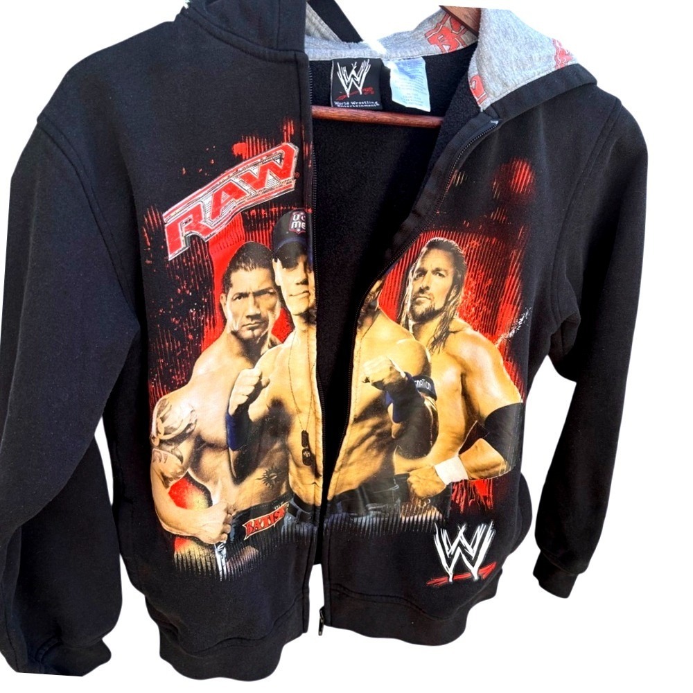 WWE Raw Zip Up Hoodie Boys XL Black John‎ Cena Batista Triple H